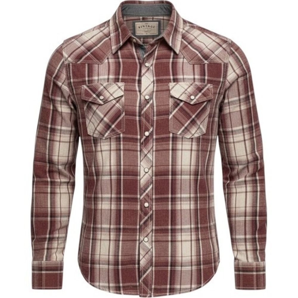 BKE Vintage 1967 Standard Distressed Pearl Snap Western Shirt Mens S